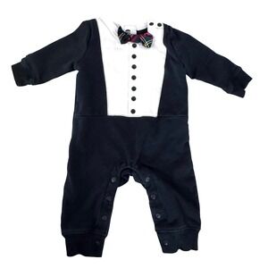 Harajuku Mini Target 20th Anniversary Tuxedo Romper Plaid Bow Tie Black 6M
